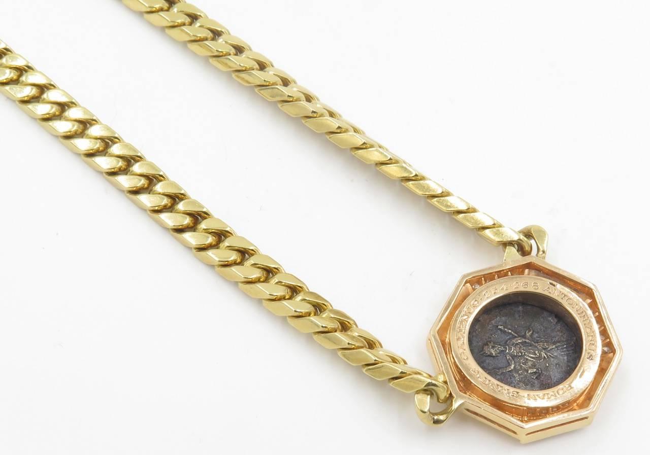 Bulgari Ancient Coin Diamond Gold Necklace In Excellent Condition In New York, NY