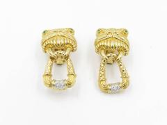 Emerald Diamond Gold Walrus Earrings