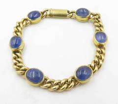 Bulgari Cabochon Sapphire Gold Link Bracelet.