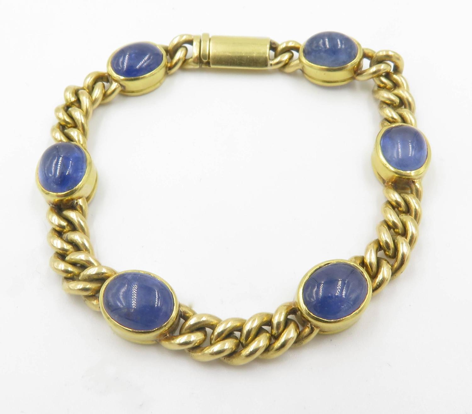 Bulgari Cabochon Sapphire Gold Link Bracelet. at 1stdibs