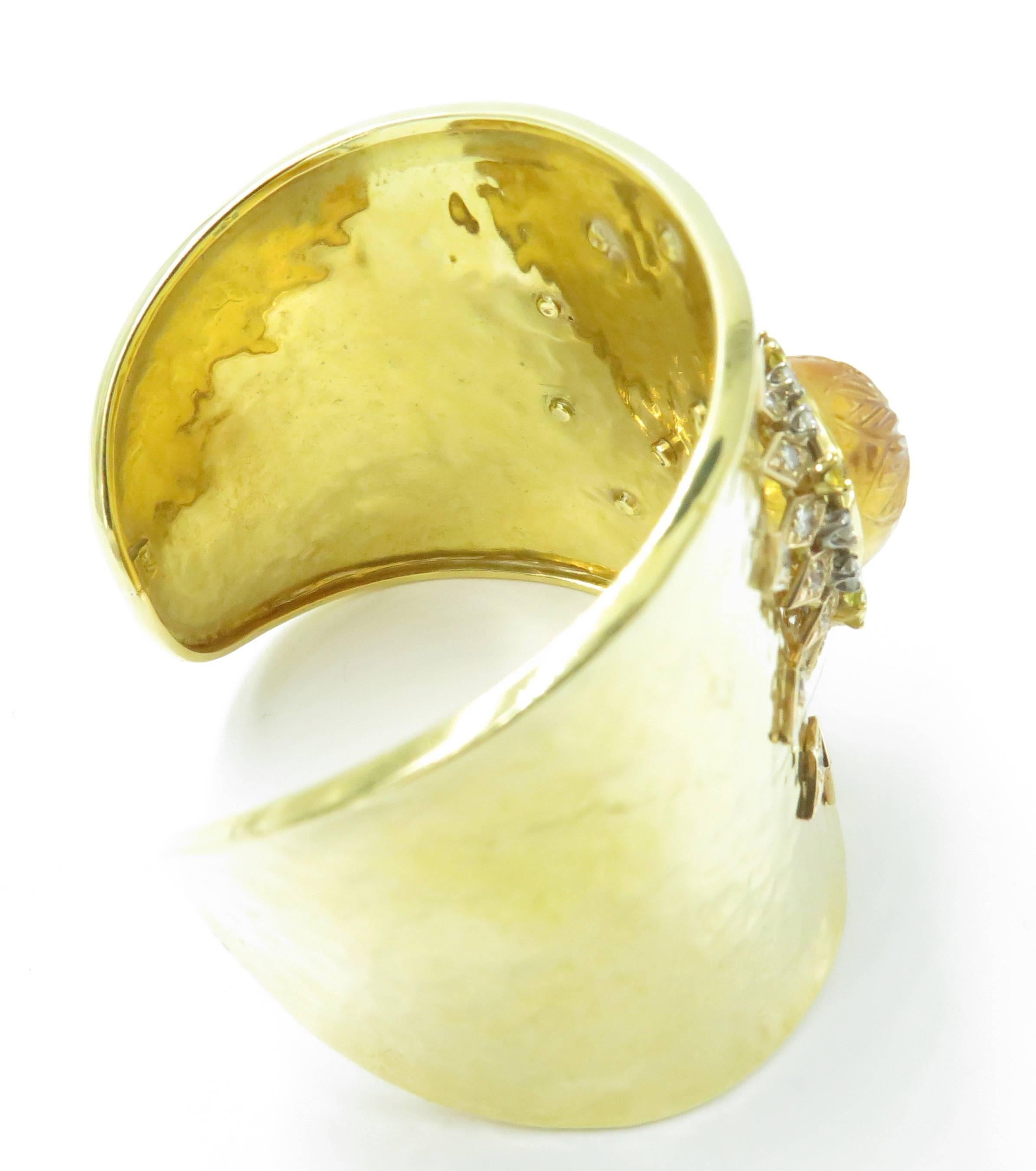 A Citrine Diamond Gold Cuff Bracelet. In Excellent Condition In New York, NY