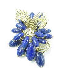 1960s EMIS Lapis Lazuli Diamond Gold Brooch
