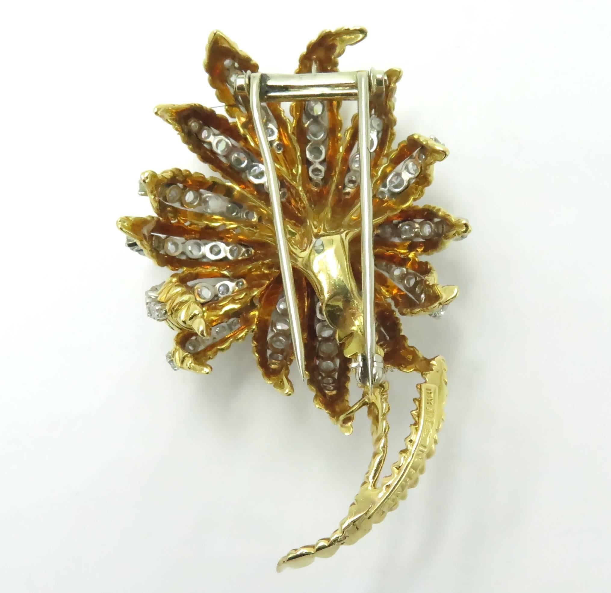 Women's or Men's 1960s Gorgeous Diamond Gold Flower Brooch