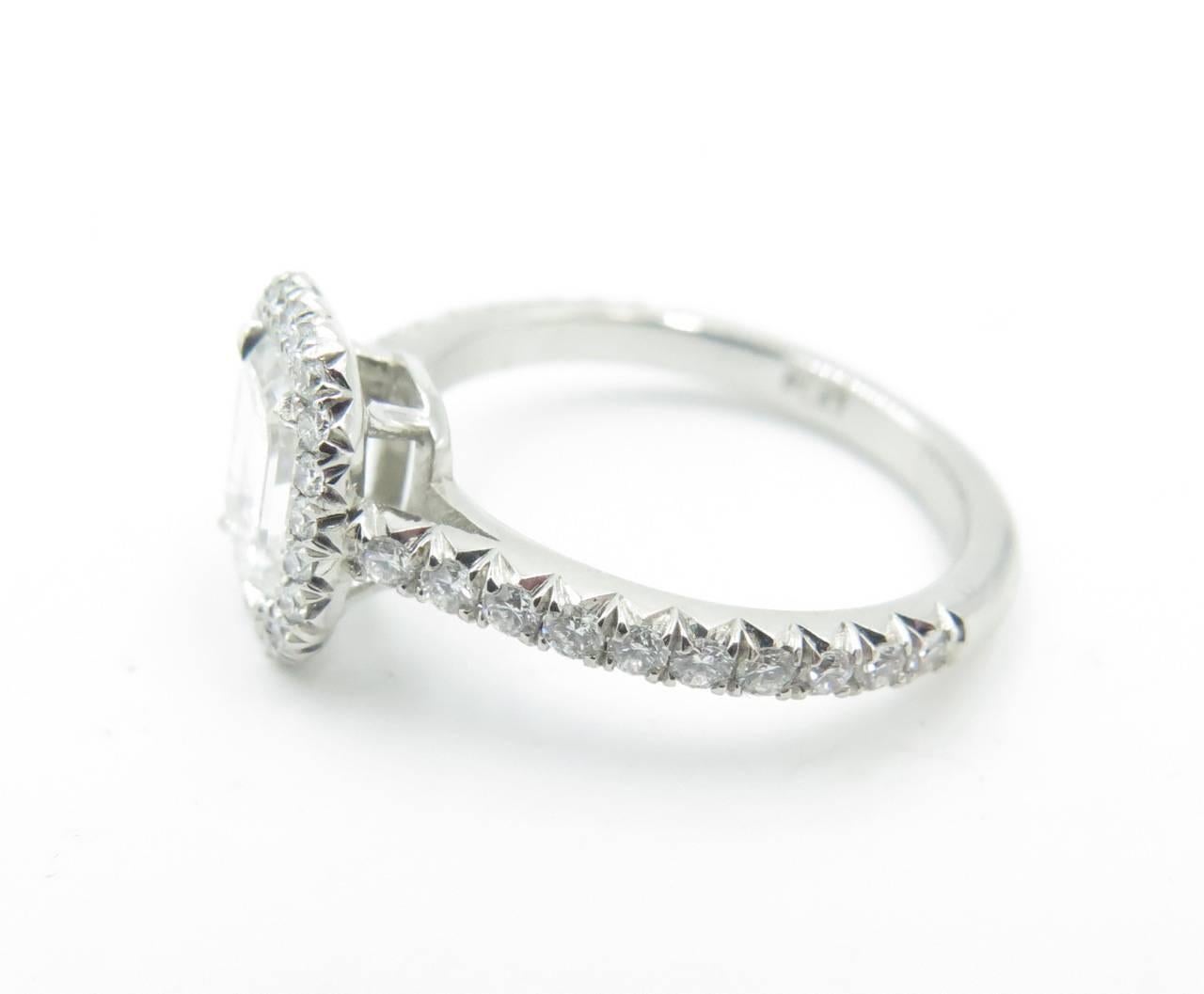 Gorgeous Emerald Cut Diamond Platinum Engagement Ring. In Excellent Condition In New York, NY