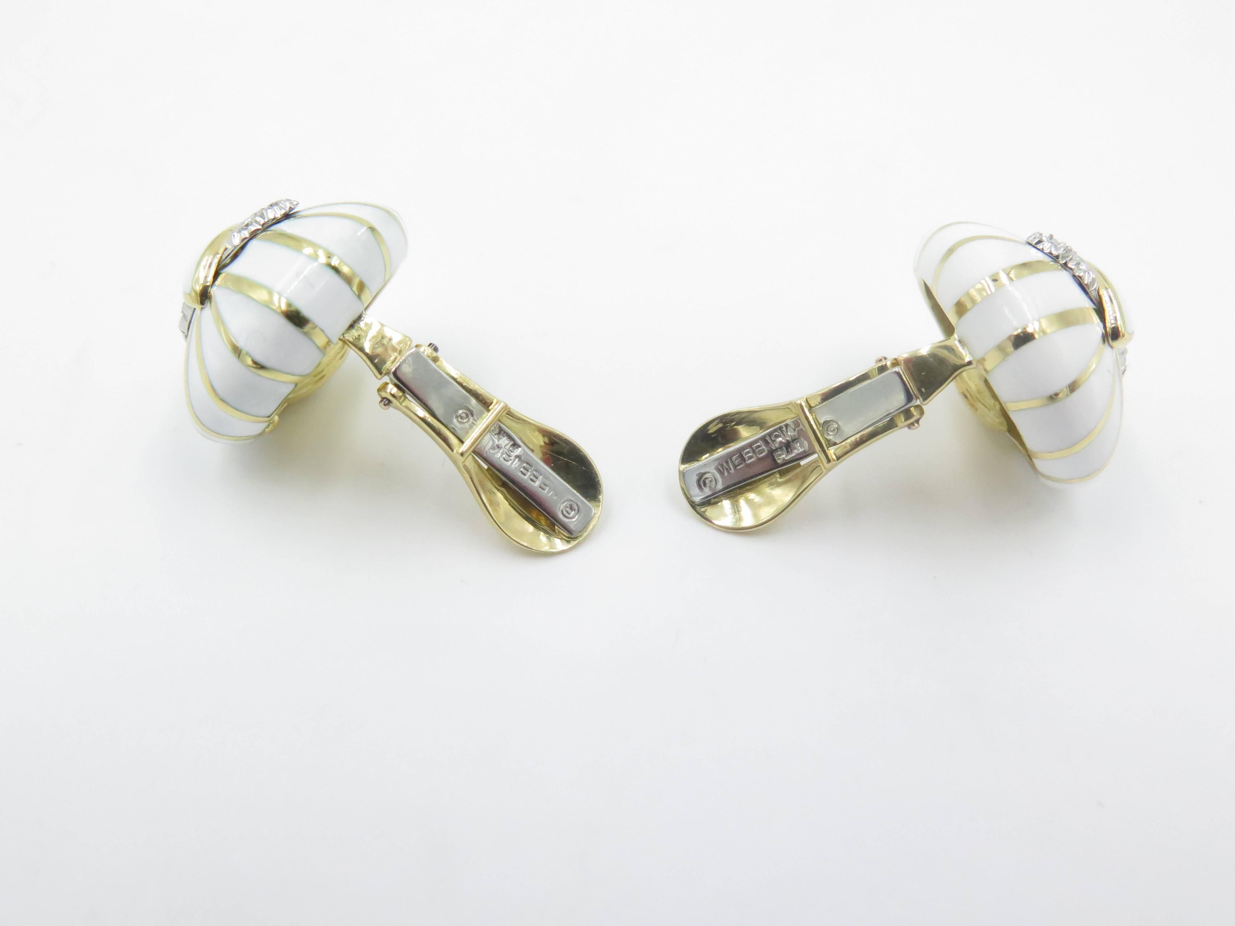 David Webb White Enamel Diamond Platinum Earrings 3