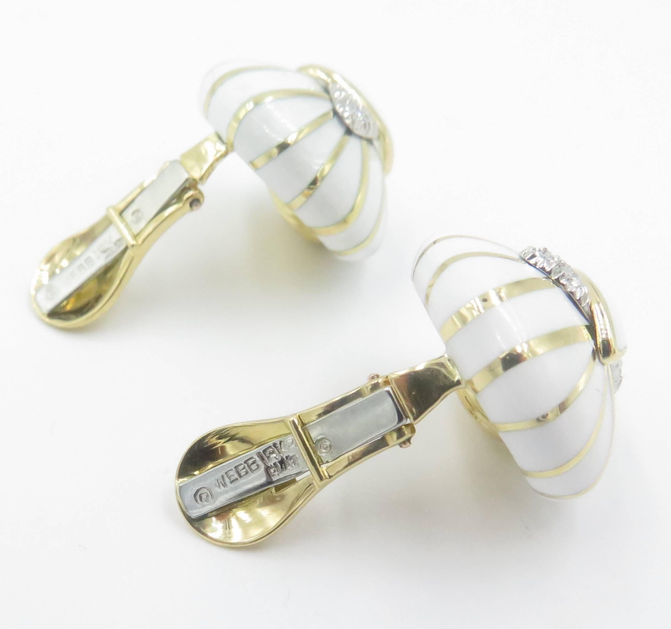 David Webb White Enamel Diamond Platinum Earrings 5