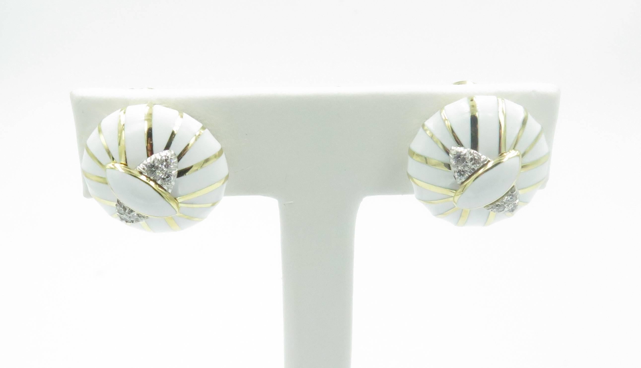 David Webb White Enamel Diamond Platinum Earrings 6