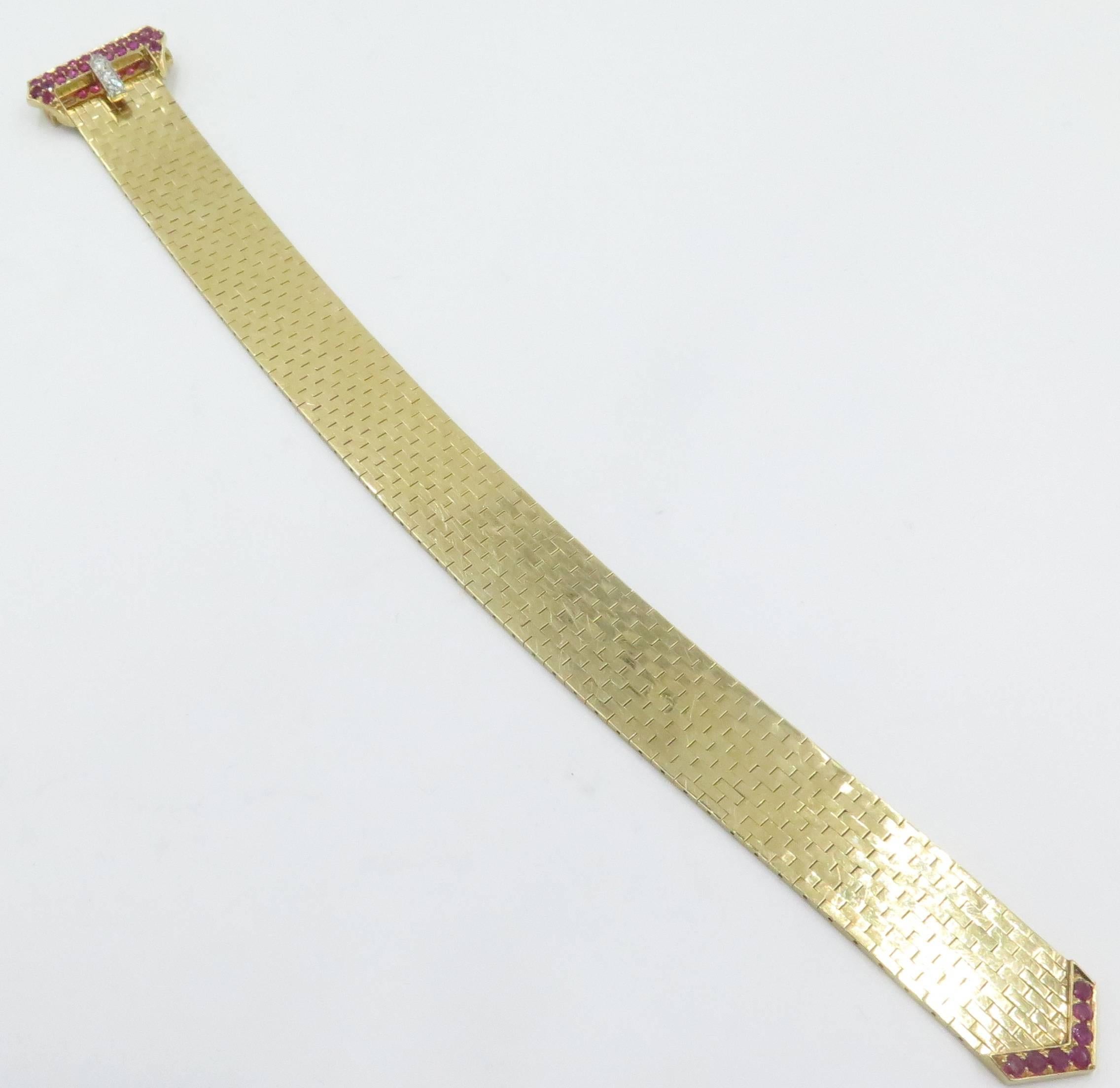 1940s Tiffany & Co. Ruby Diamond Gold Buckle Bracelet 2