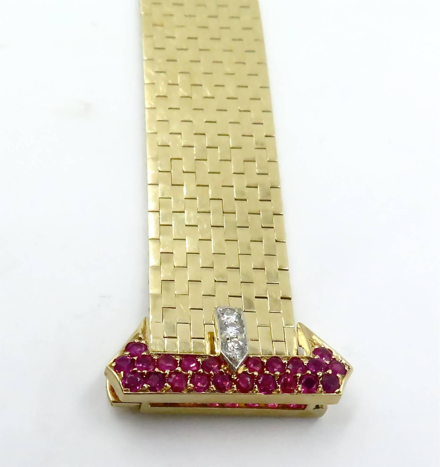 1940s Tiffany & Co. Ruby Diamond Gold Buckle Bracelet 4