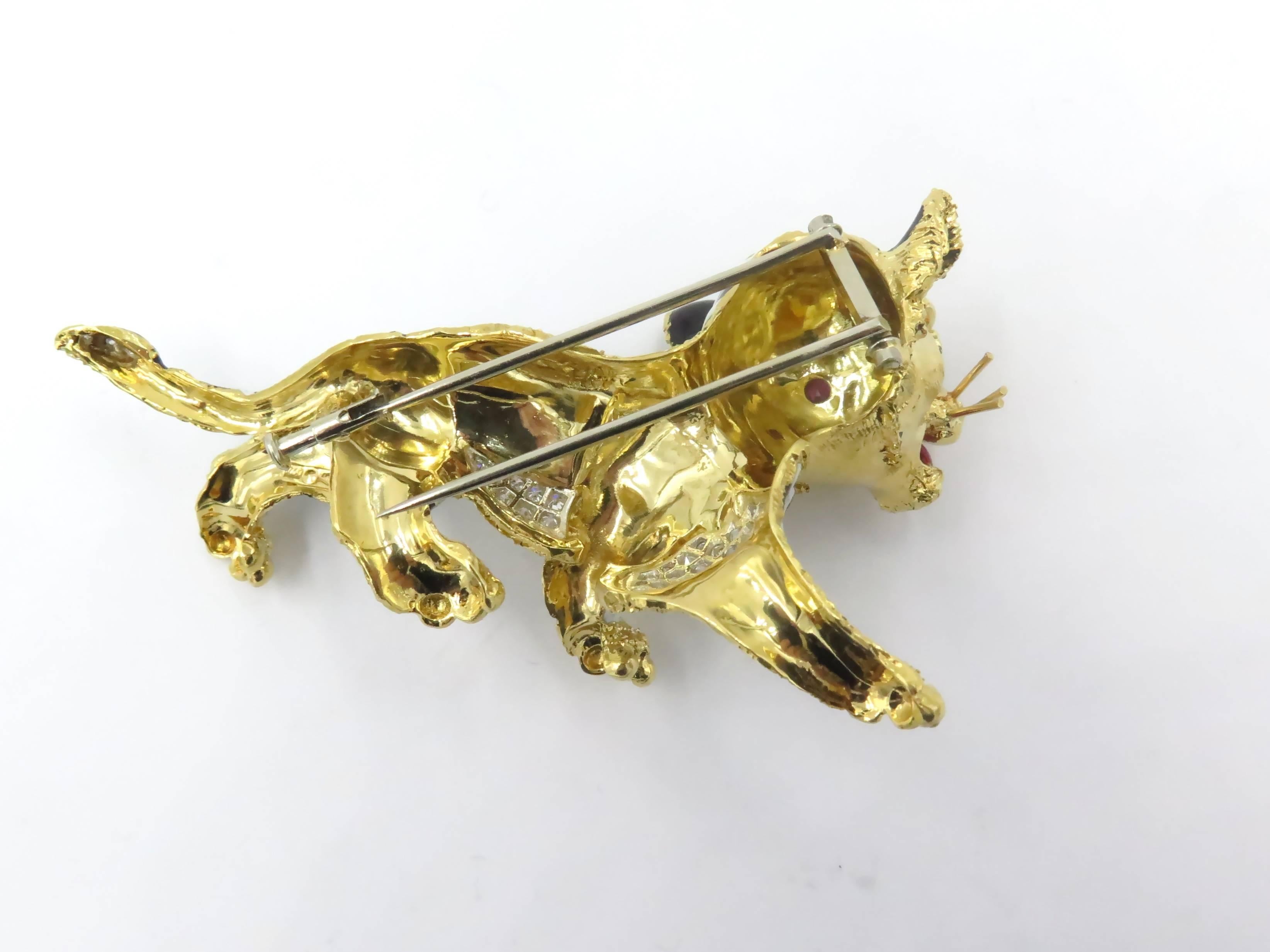 A Whimsical Enamel Diamond Gold Tiger Brooch 2