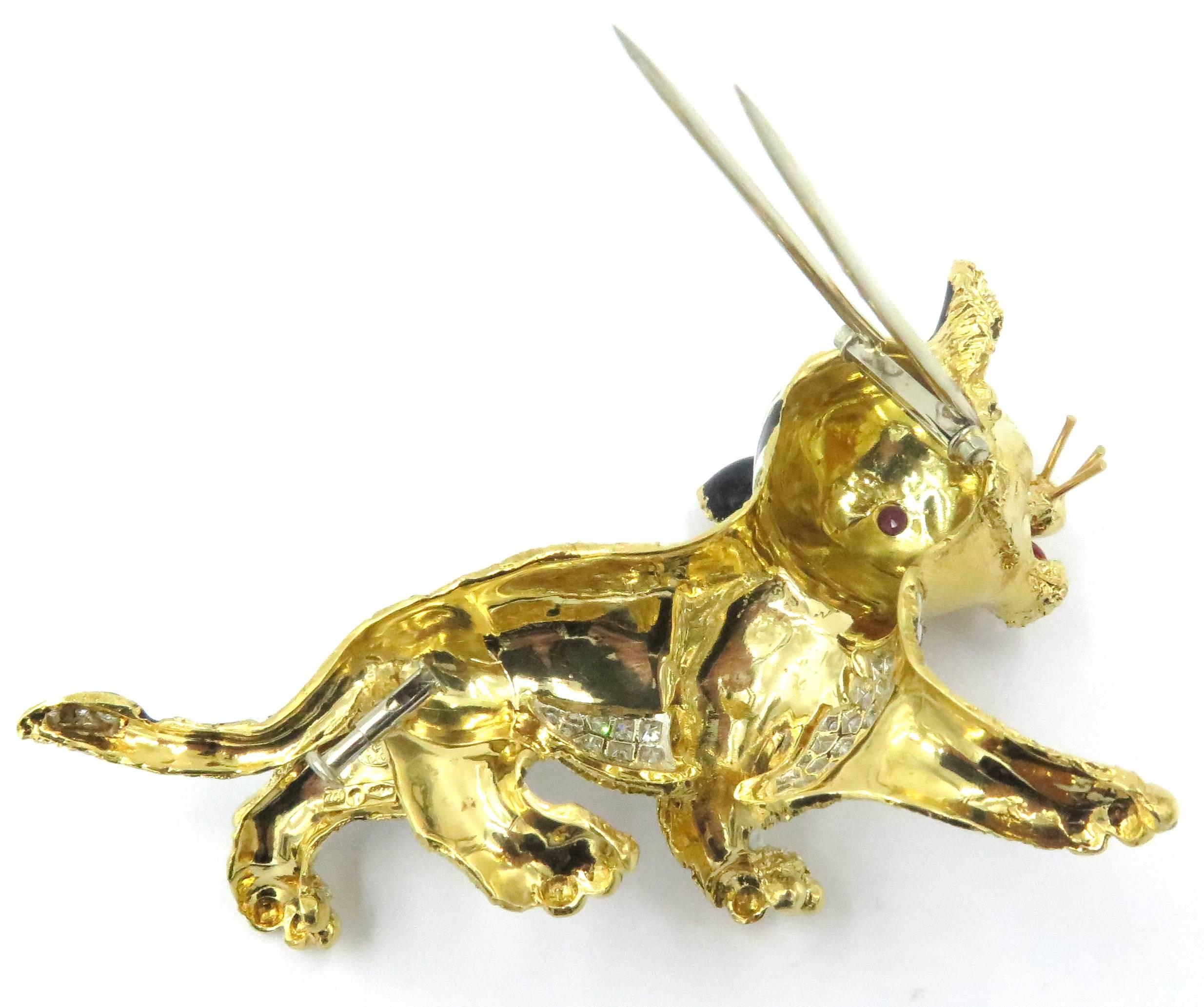 A Whimsical Enamel Diamond Gold Tiger Brooch 5