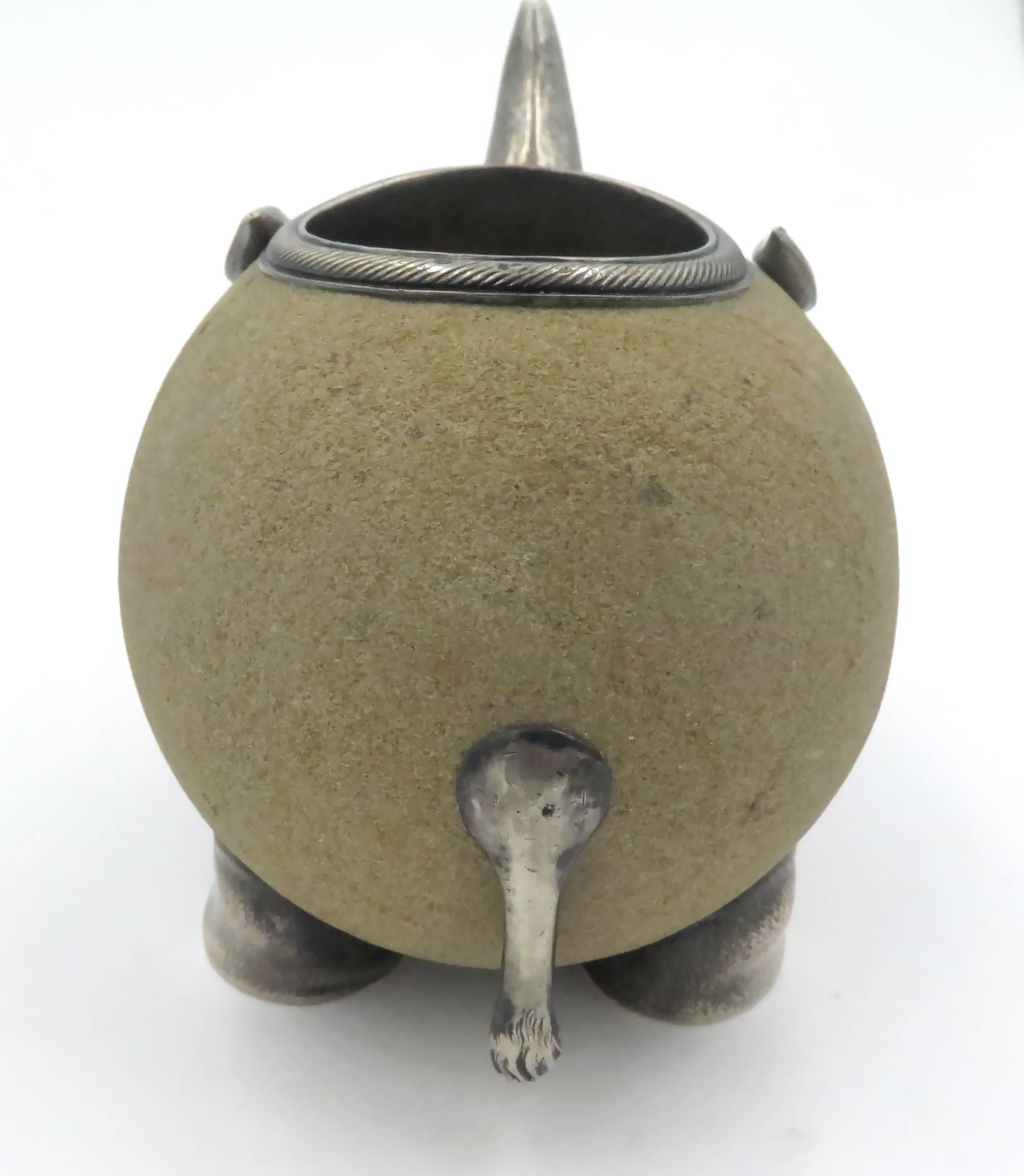 Women's or Men's Faberge Rhinoceros Sandstone and Silver Match Holder