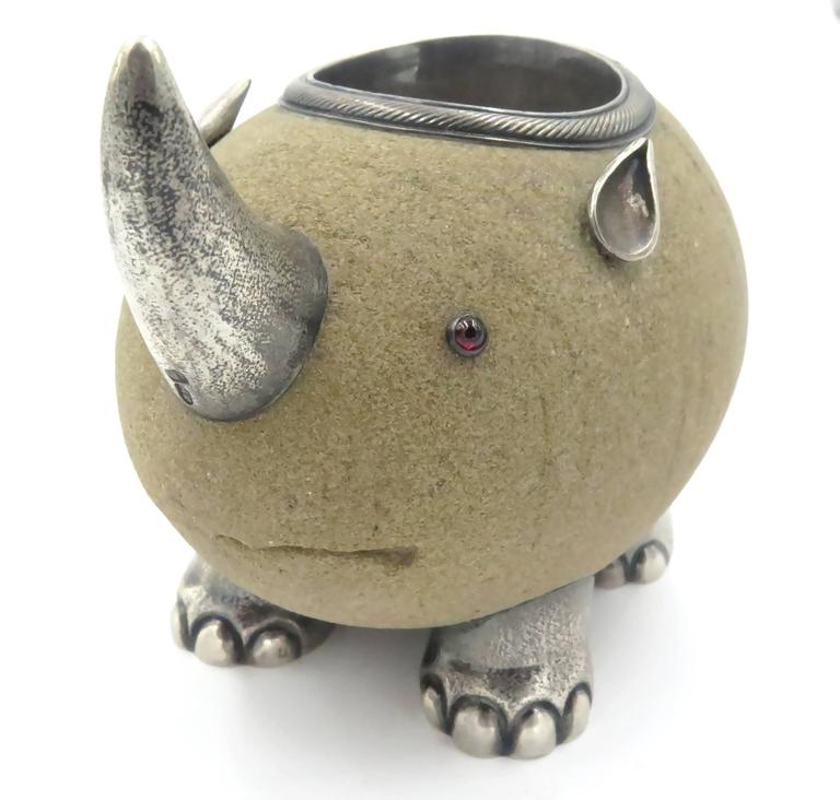 Faberge Rhinoceros Sandstone and Silver Match Holder 2