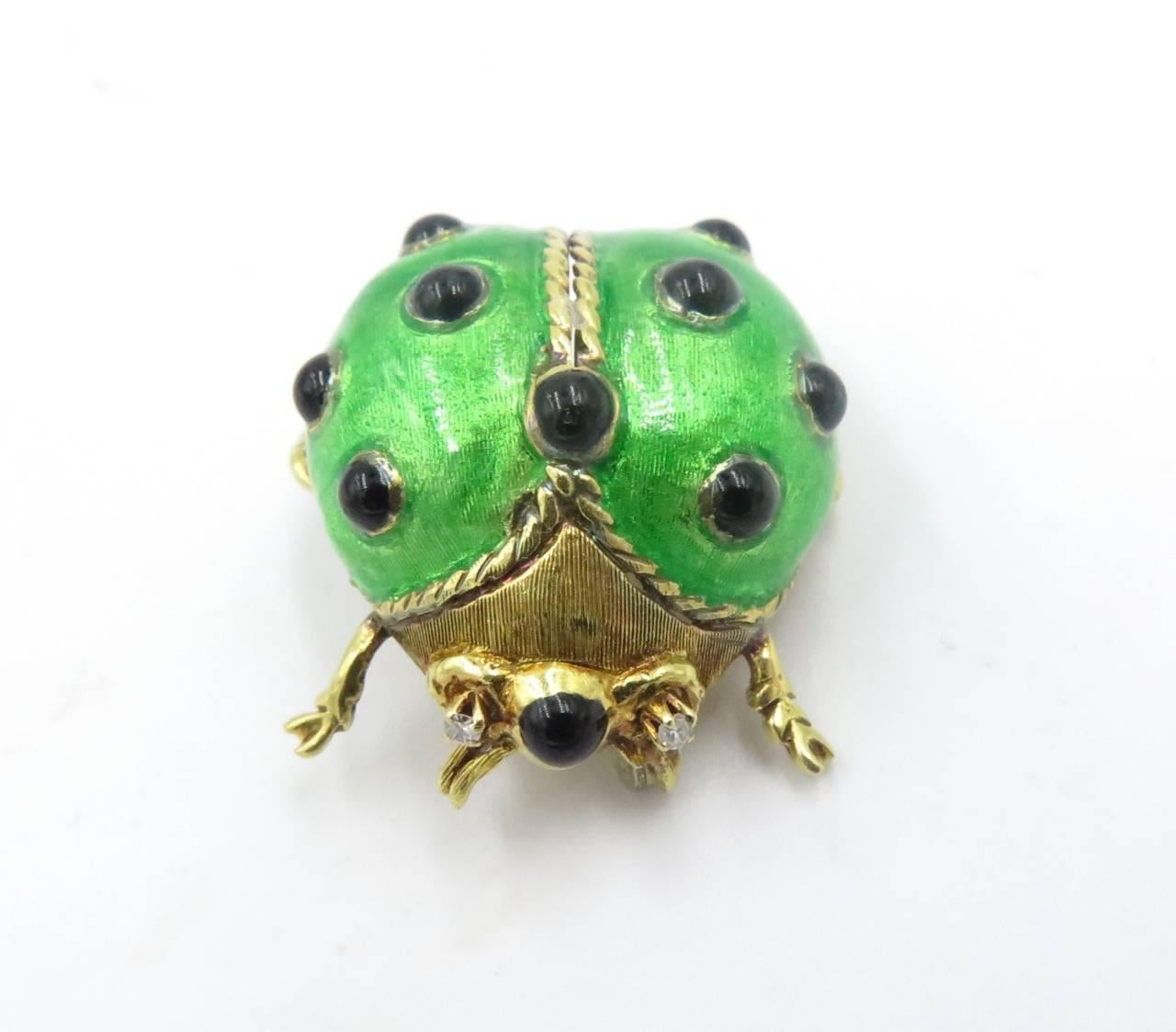 A Pair of Enamel and Gold Lady Bug Brooches. In Excellent Condition In New York, NY
