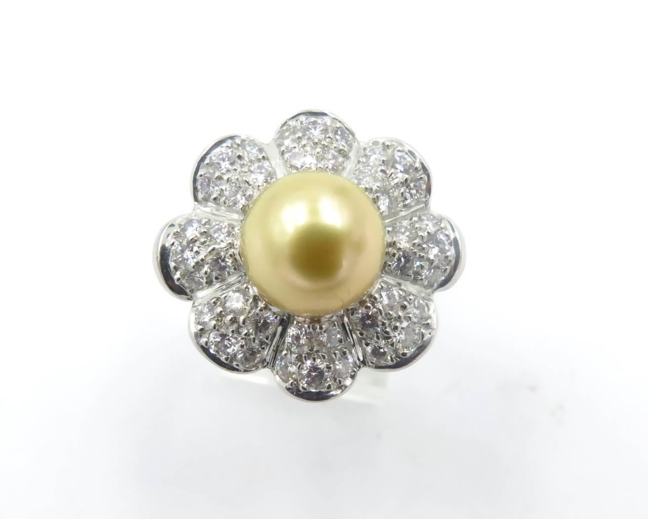 Golden Pearl  Diamond Platinum Ring 2