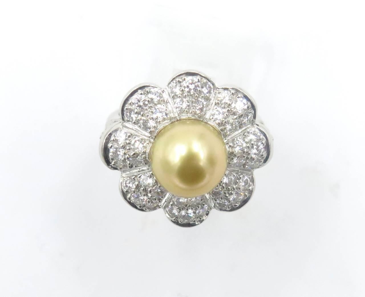 Golden Pearl  Diamond Platinum Ring 3