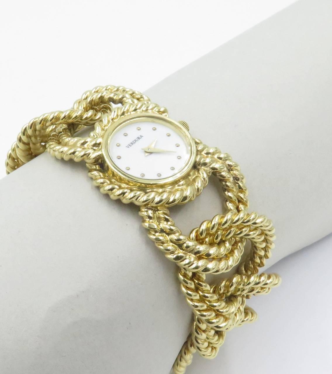 VERDURA Gold Rope LInk Bracelet Watch. In Excellent Condition In New York, NY