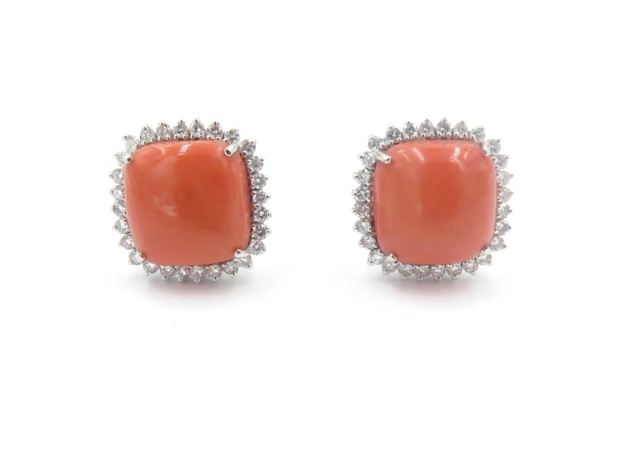 A Beautiful Pair of Coral and Diamond Earrings. In Excellent Condition In New York, NY