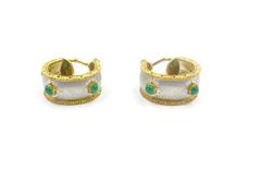 BUCCELLATI Emerald, White Gold and Yellow Gold Hoop Earrings.