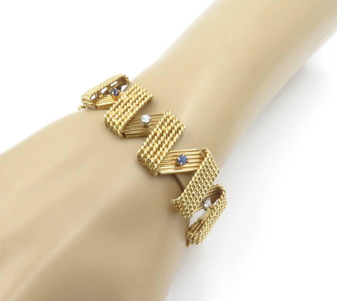  Diamond Sapphire Gold Bracelet. In Excellent Condition In New York, NY