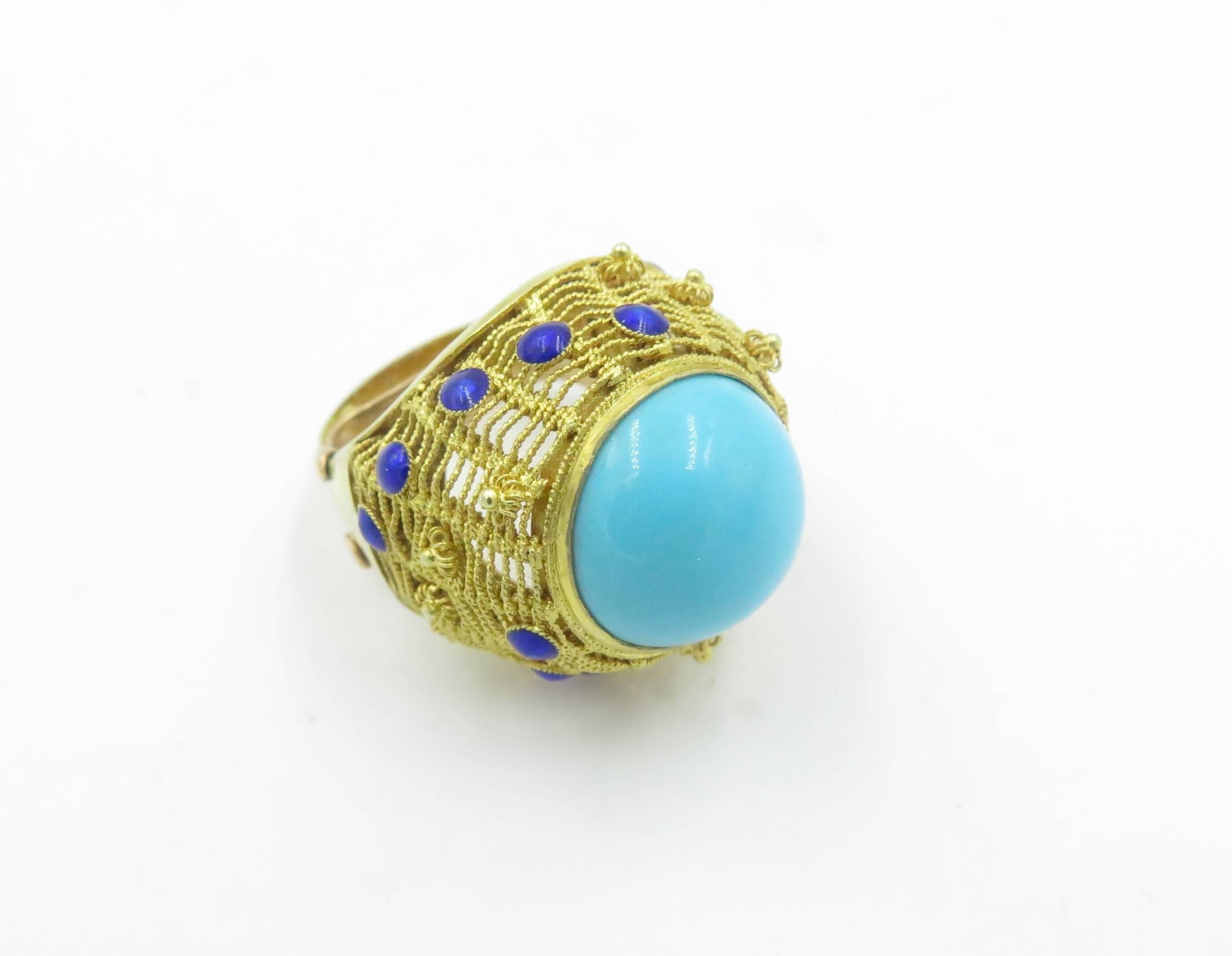 Women's or Men's Turquoise, Lapis Lazuli and Gold Dome Ring