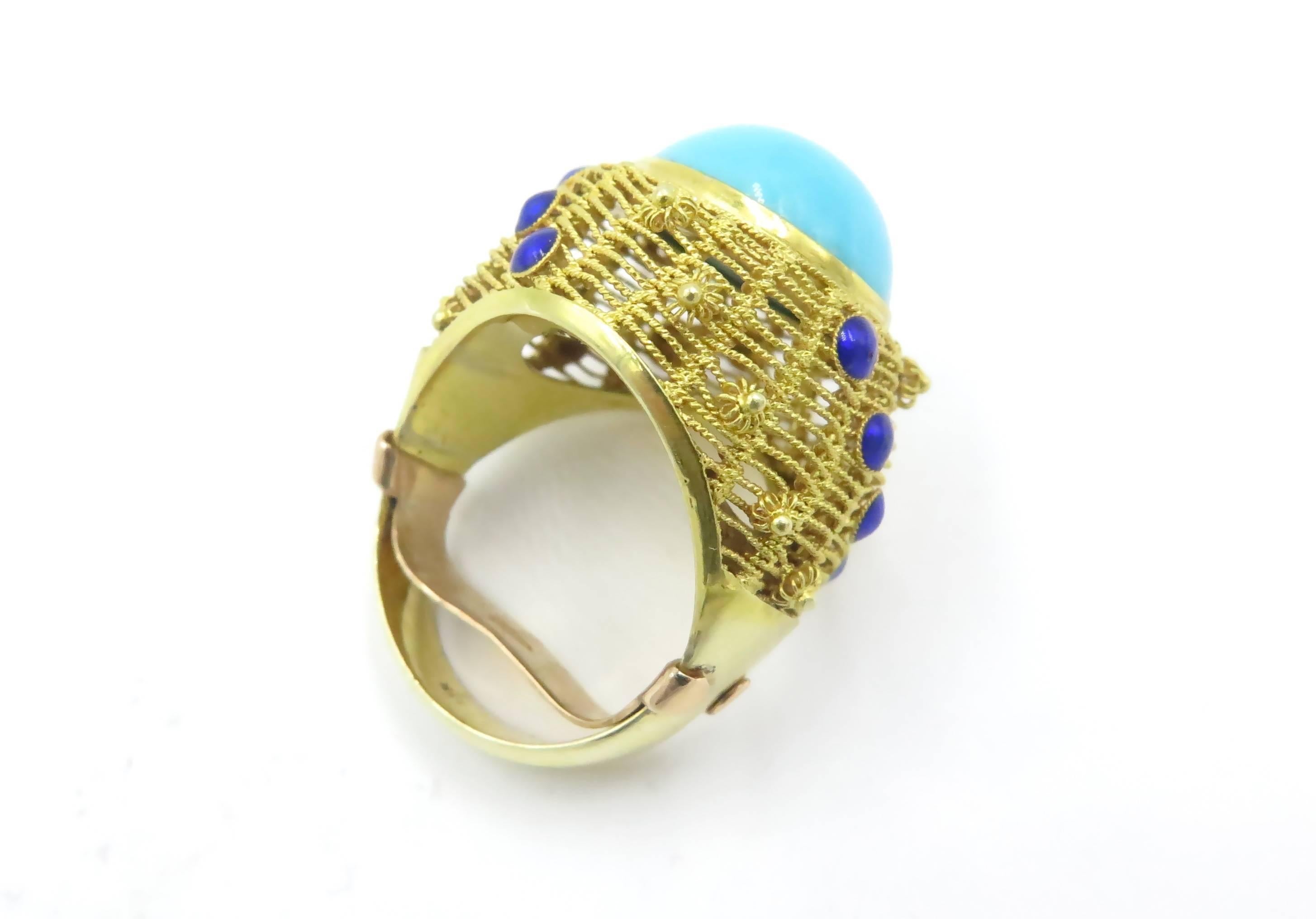Turquoise, Lapis Lazuli and Gold Dome Ring 2