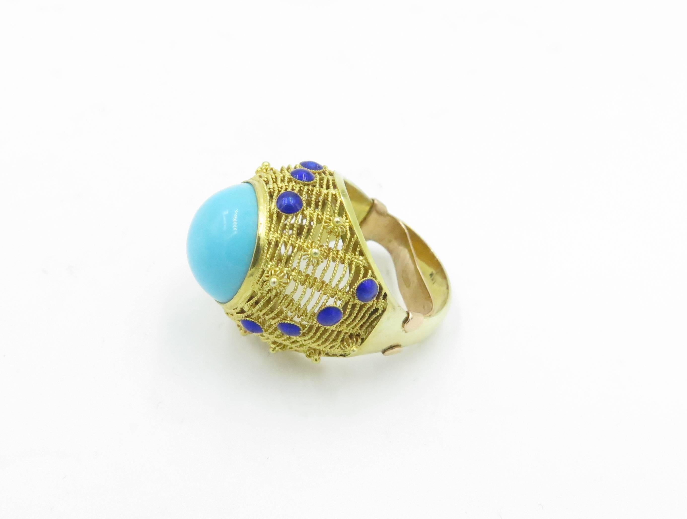 Turquoise, Lapis Lazuli and Gold Dome Ring 1