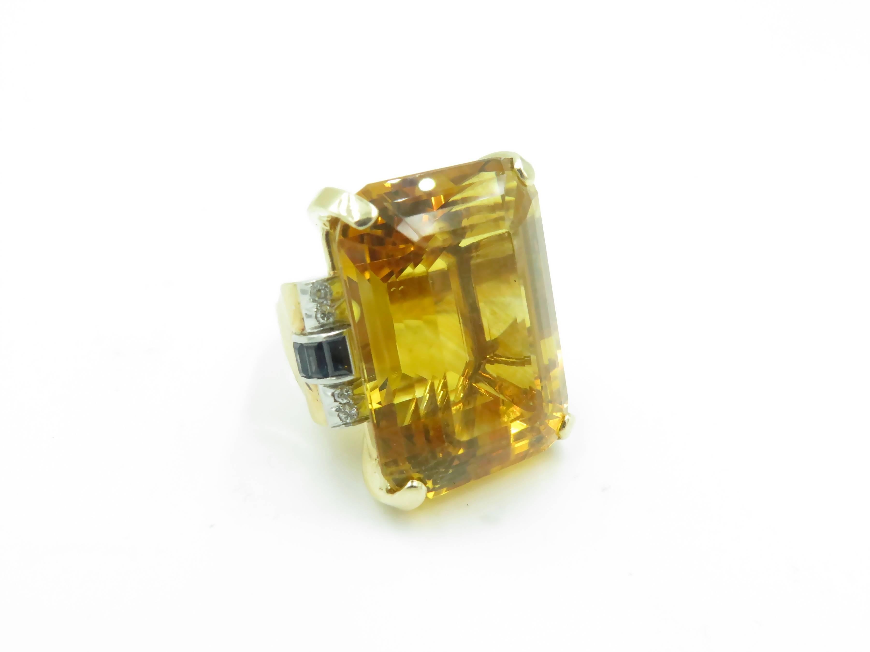 Citrine, Sapphire and Diamond Ring In Excellent Condition In New York, NY