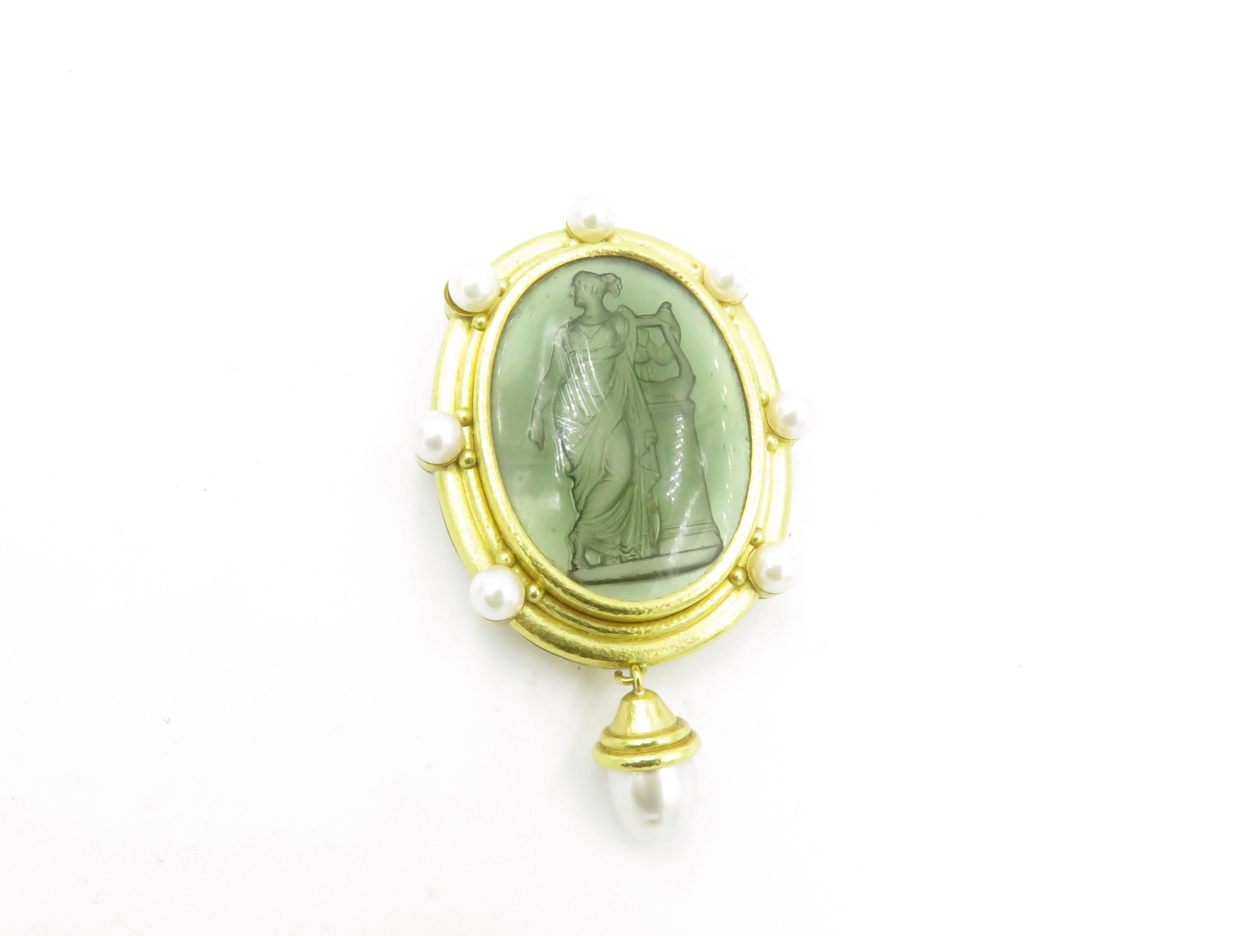 Women's or Men's Elizabeth Locke Venetian Glass Pearl Mother-of-Pearl Gold Brooch