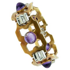 1940s French Amethyst Two Tone Gold Link Bracelet