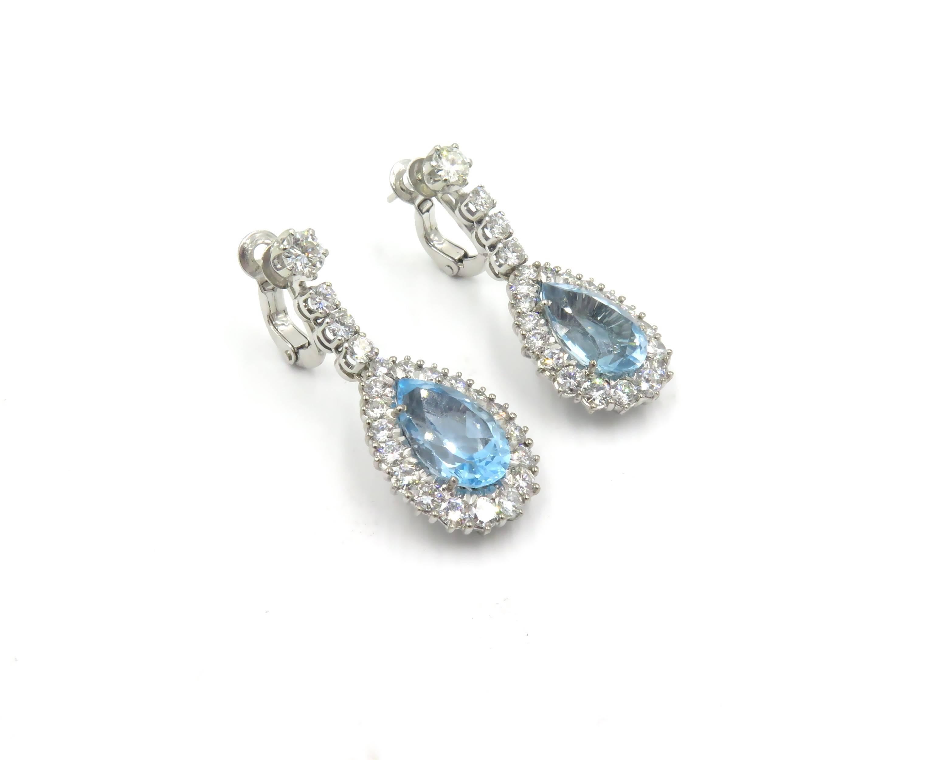 Blue Topaz Diamond White Gold Drop Earrings In Excellent Condition In New York, NY