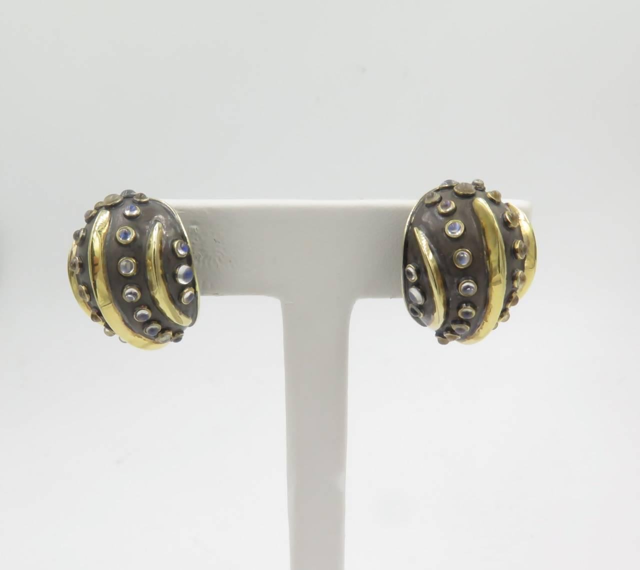 Women's Moonstone Silver Gold Earrings