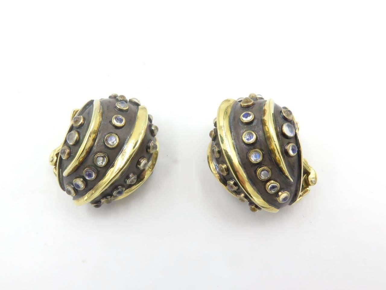 Moonstone Silver Gold Earrings 1