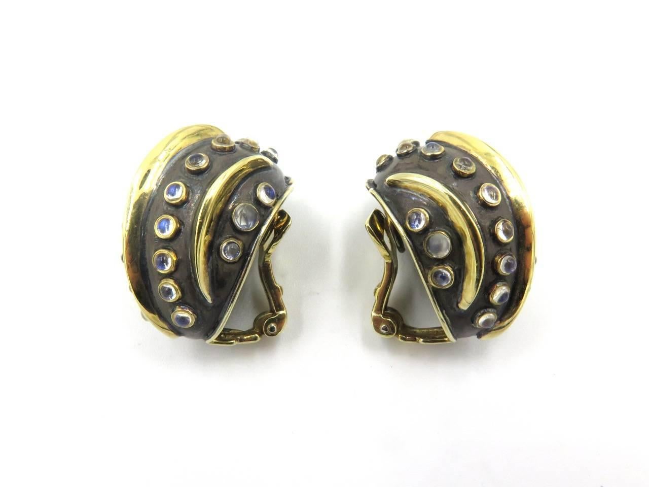 Moonstone Silver Gold Earrings 2