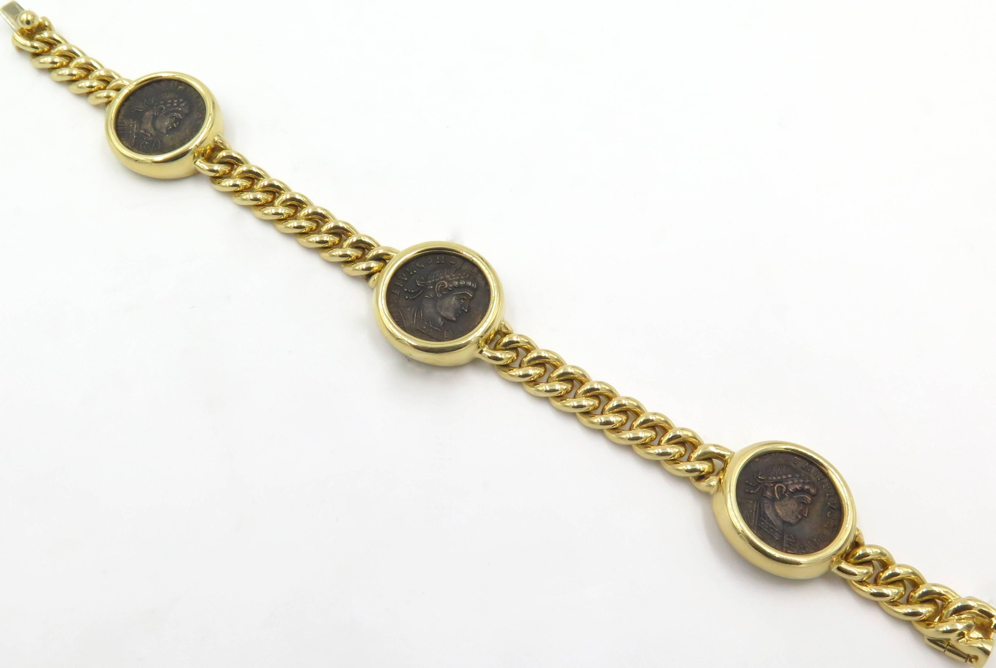 Bulgari Roman Coin and Gold Link Bracelet In Excellent Condition In New York, NY