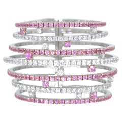 Wide Gold Pink Sapphire Diamond Flexible Bracelet