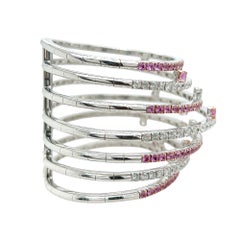 Wide Gold Pink Sapphire Diamond Flexible Bracelet