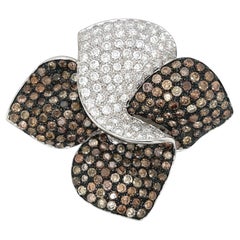 White Gold Brown Diamond and Diamond Foliate Brooch