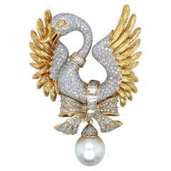 Broche « Cygne » en or, perles et diamants