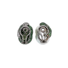White Gold South Sea Pearl Tsavorite Garnet Diamond Earrings