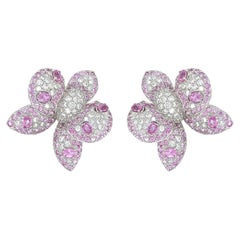 White Gold Pink Sapphire Diamond Orchid Earrings