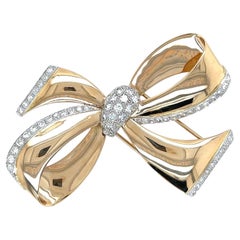 1950s Gold Platinum Diamond Bow Brooch