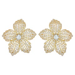 Large Gold Diamond Flower Earrings