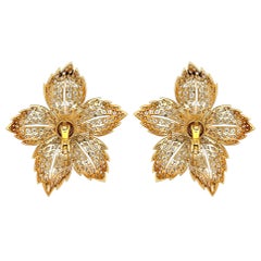Large Gold Diamond Flower Earrings
