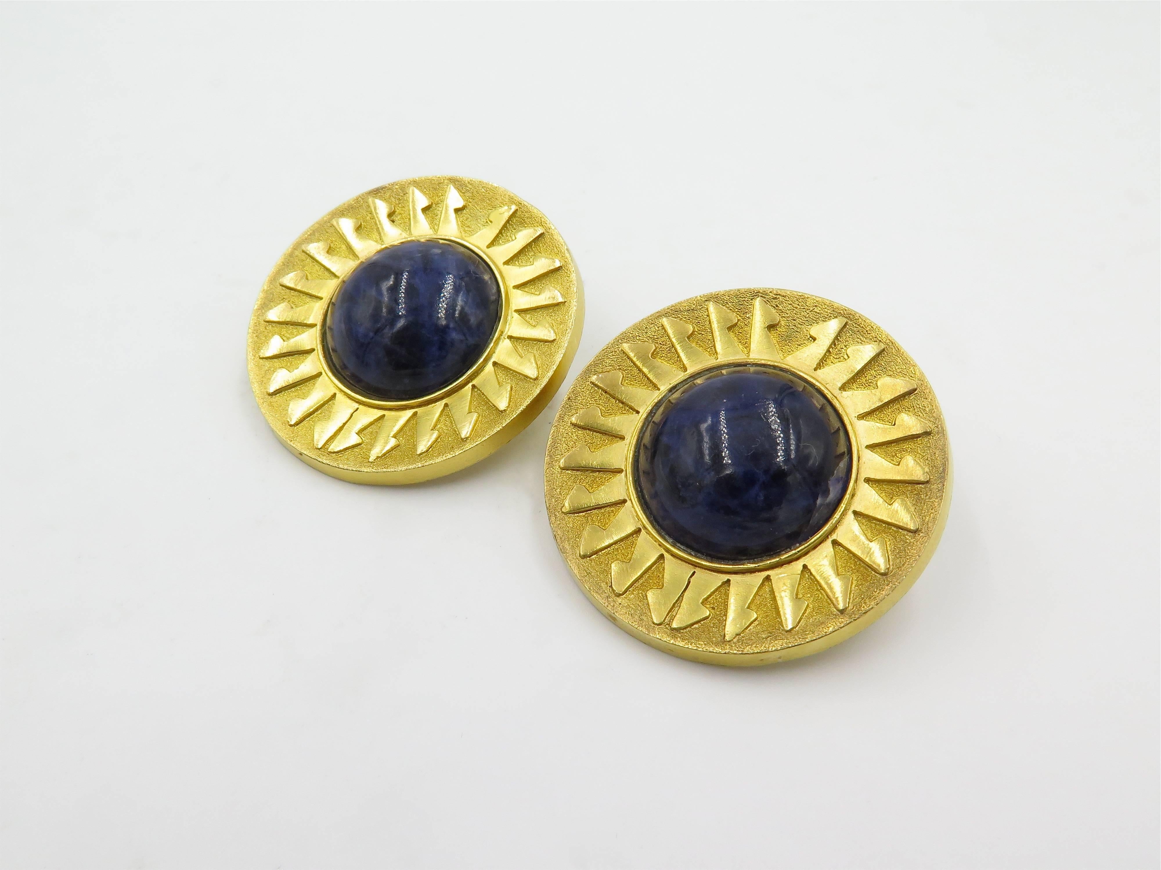 Contemporary Lalaounis Sodalite Gold Earrings