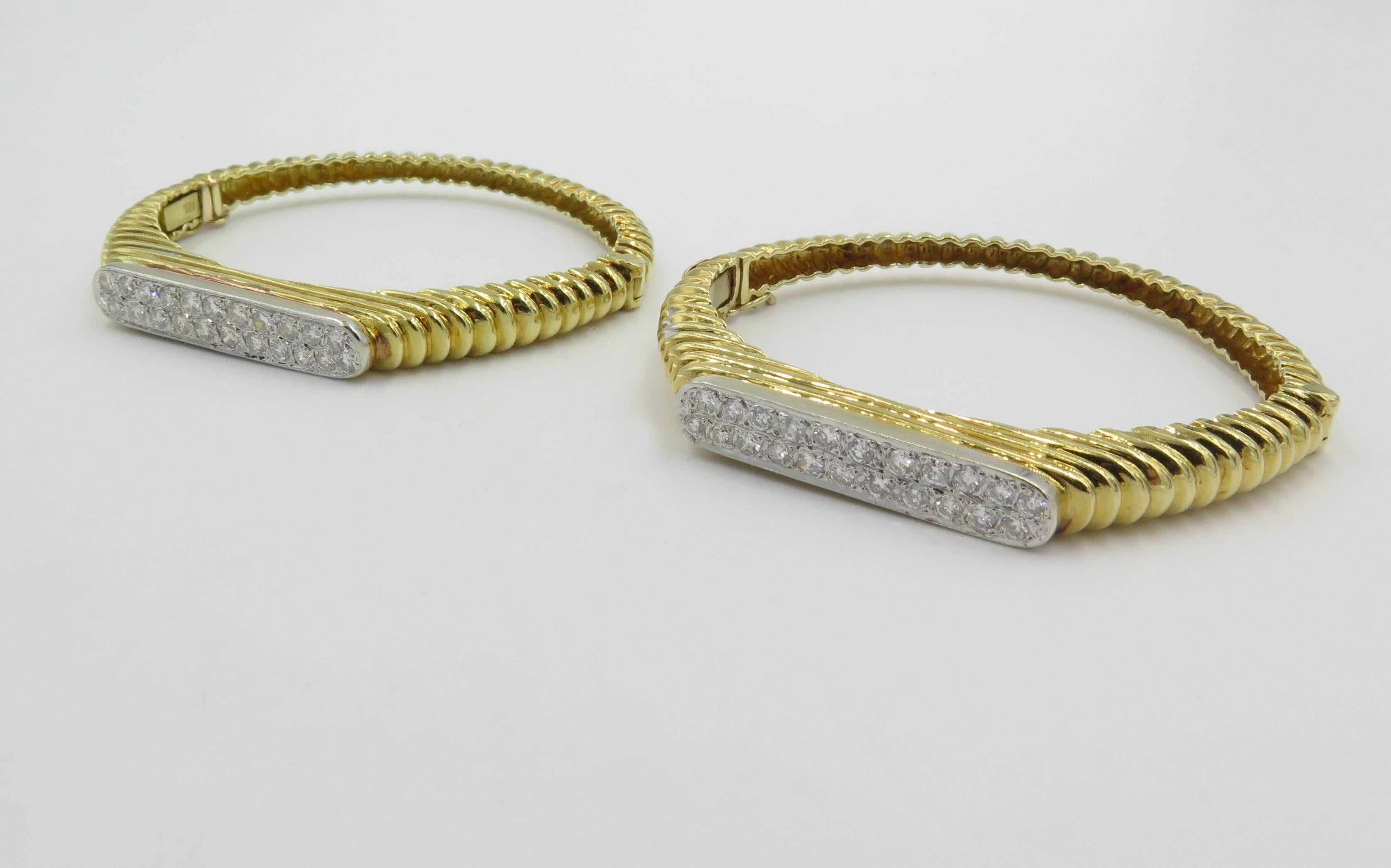 Women's or Men's Pair of Diamond Gold Bangle Bracelets