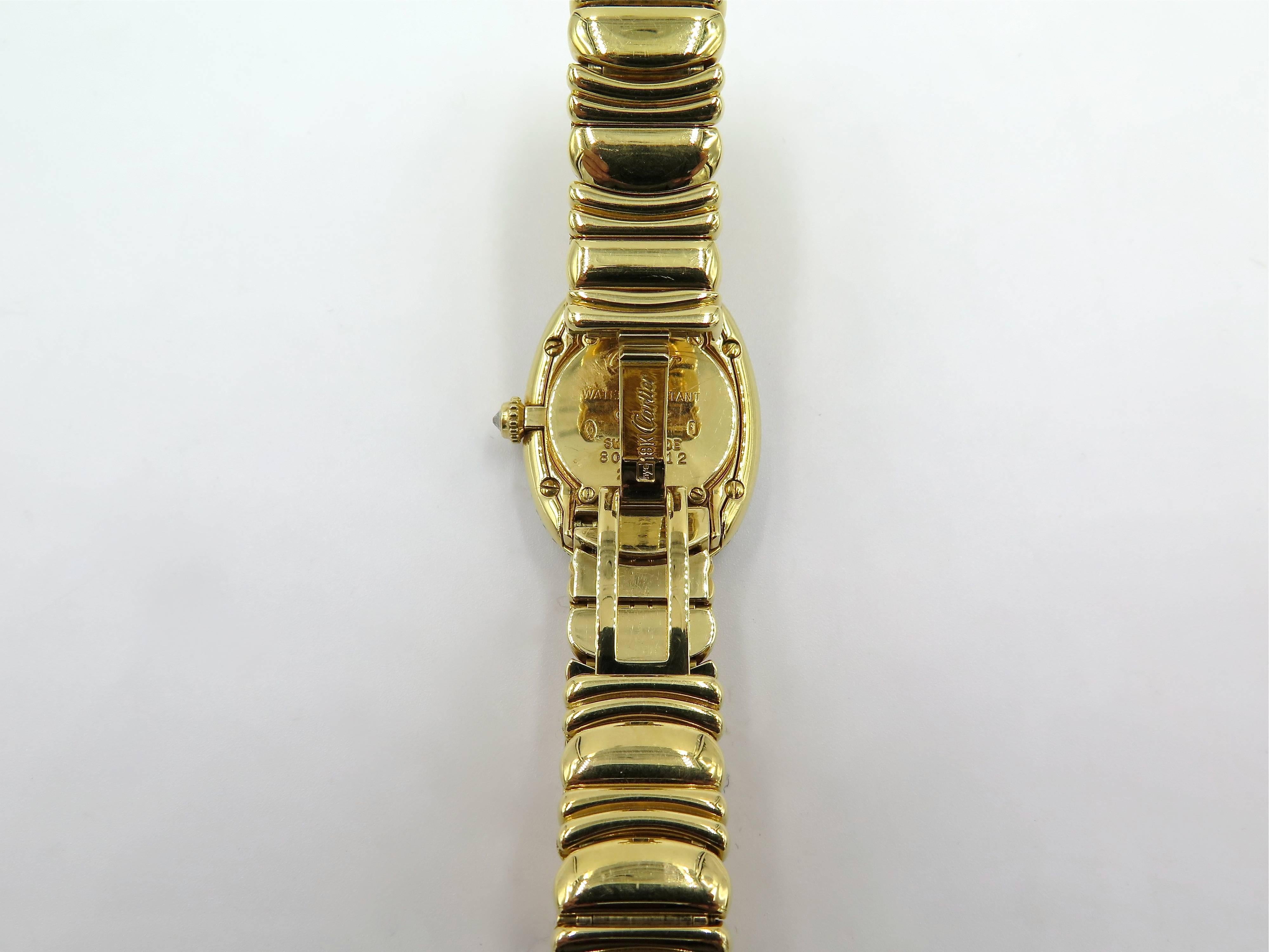 Cartier ladies Yellow Gold Diamond Baignoire quartz Wristwatch In Excellent Condition In New York, NY