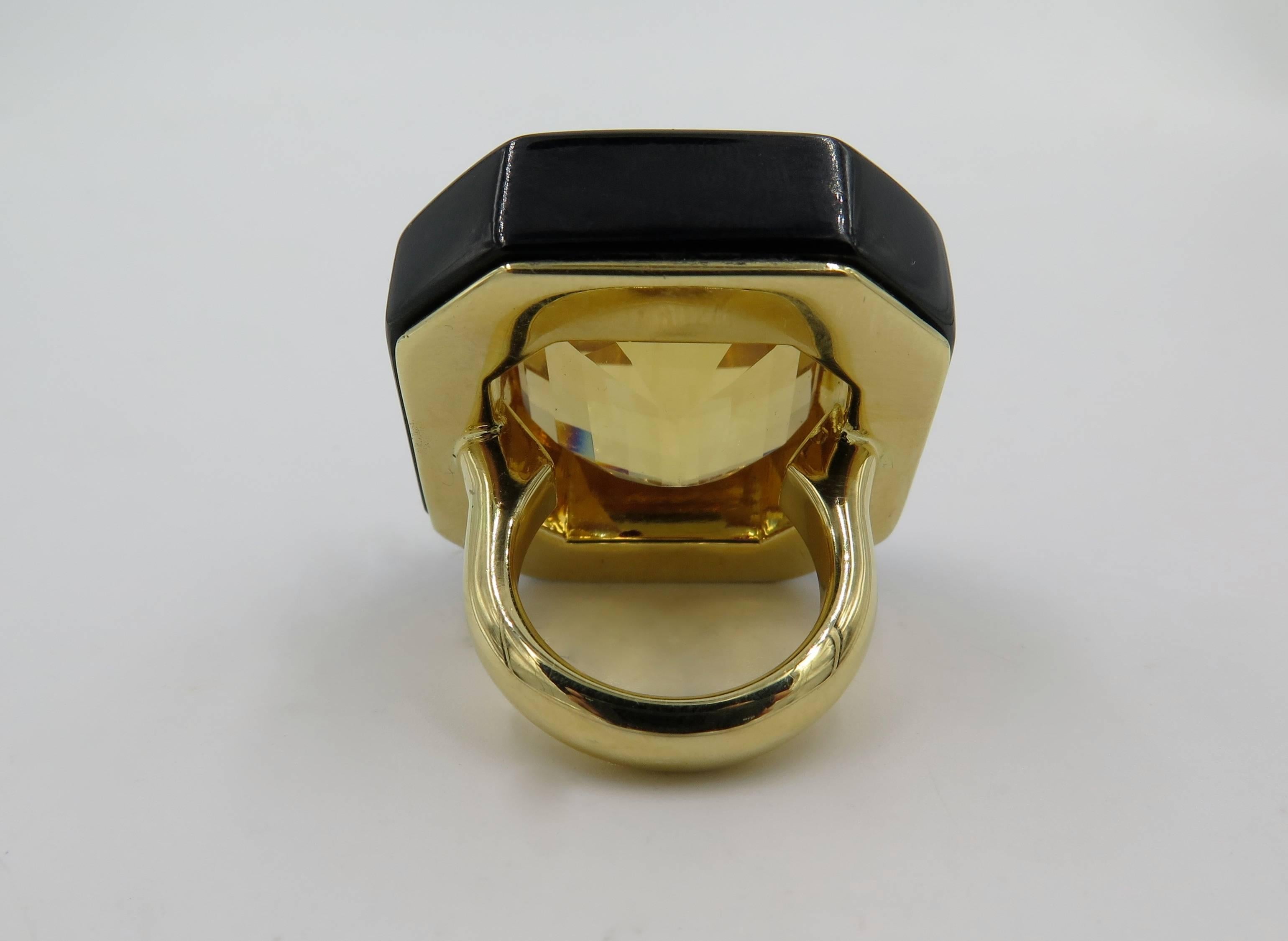 Black Jade, Citrine and Gold Ring In Excellent Condition In New York, NY