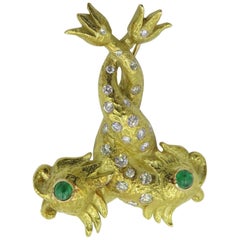 Koven Gold, Diamond and Emerald Fish Brooch