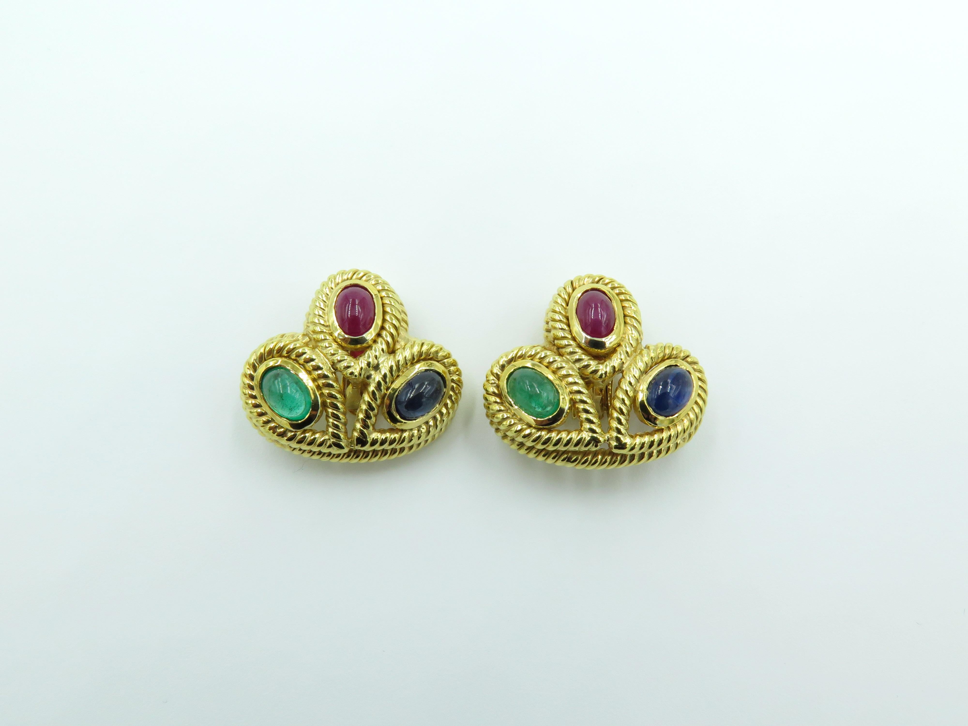 Women's or Men's Pair of Gem Set and Gold Earrings